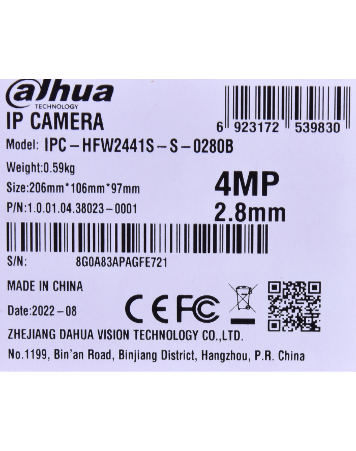 dahua Kamera IP  IPC-HFW2441S-S-0280B główny
