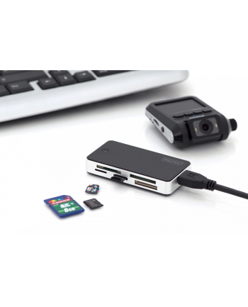 digitus Czytnik kart 5-portowy USB 3.0 SuperSpeed, All-in-one, Czarno-srebrny