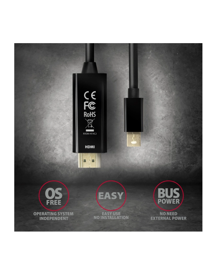axagon Konwerter/kabel aktywny RVDM-HI14C2  Mini DP > HDMI 1.4 kabel 1.8m4K/30Hz główny