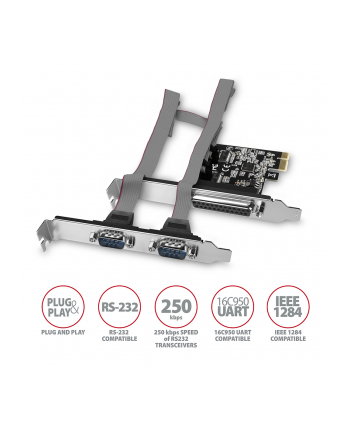 axagon PCEA-PSN Kontroler PCIe 1x port równoległy (LPT) + 2x port szeregowy (RS232) 250 kbps, w zestawie SP ' LP