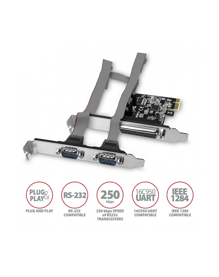 axagon PCEA-PSN Kontroler PCIe 1x port równoległy (LPT) + 2x port szeregowy (RS232) 250 kbps, w zestawie SP ' LP główny