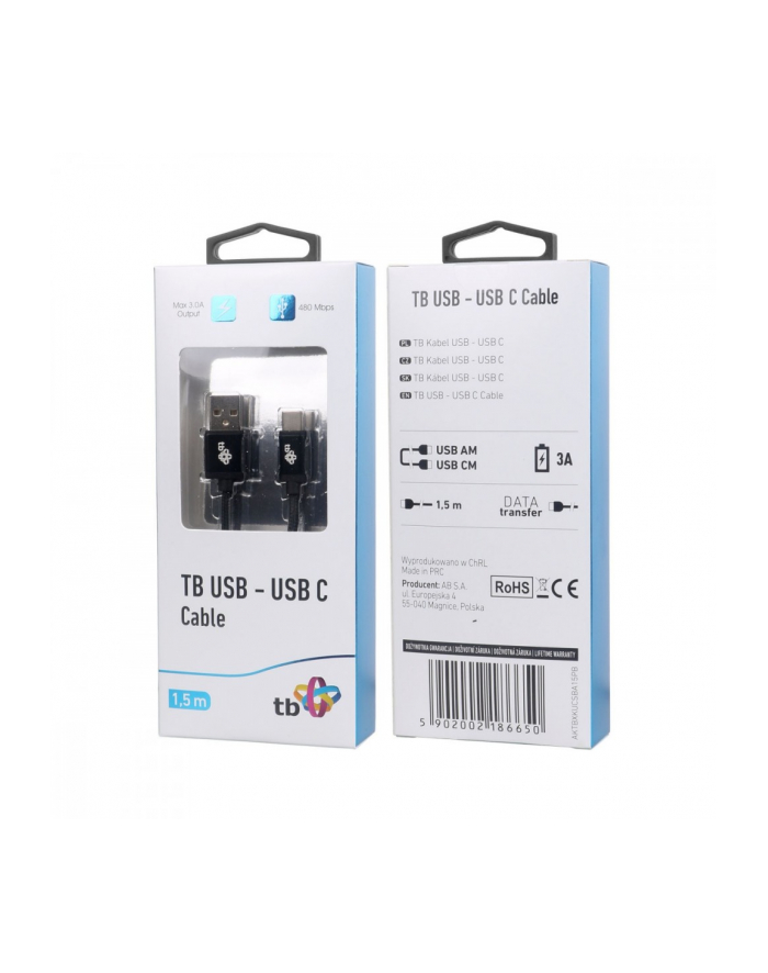 tb Kabel USB-USB C 1.5m czarny sznurek premium główny
