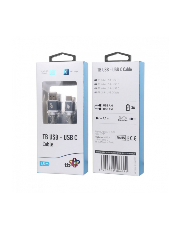 tb Kabel USB-USB C 1.5m szary sznurek premium główny