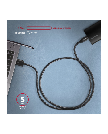 axagon Kabel BUCM3-AM15AB USB-C  USB-A, 1.5m, USB 3.2 Gen 1 3A, ALU, oplot, czarny