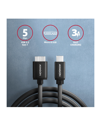 axagon BUMM3-CM10AB Kabel Micro-B USB,  USB-C 3.2 Gen 1, 1m, 3A, ALU, PVC Czarny