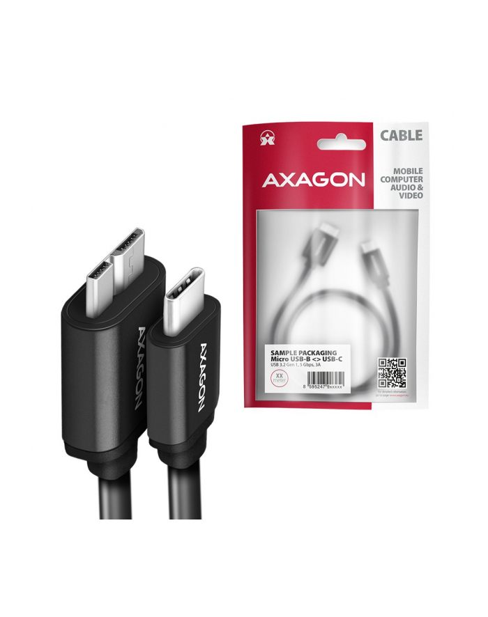 axagon BUMM3-CM10AB Kabel Micro-B USB,  USB-C 3.2 Gen 1, 1m, 3A, ALU, PVC Czarny główny
