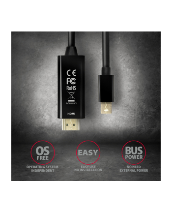 axagon Konwerter/kabel aktywny RVDM-HI14C2  Mini DP > HDMI 1.4 kabel 1.8m4K/30Hz