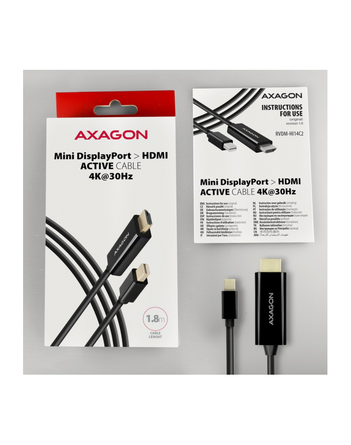 axagon Konwerter/kabel aktywny RVDM-HI14C2  Mini DP > HDMI 1.4 kabel 1.8m4K/30Hz główny
