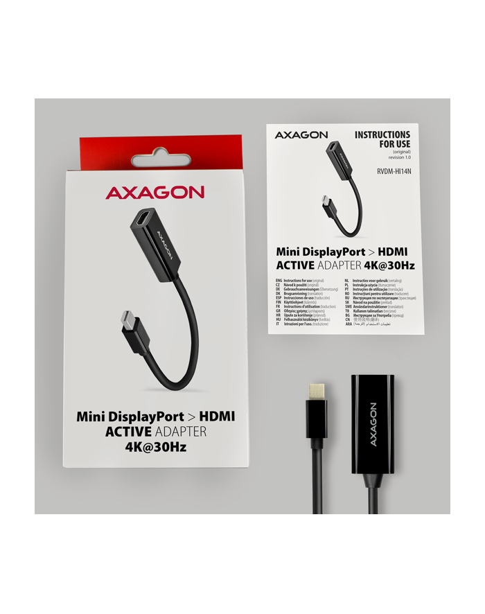 axagon Adapter aktywny RVDM-HI14N Mini DP > HDMI 1.4, 4K/30Hz główny