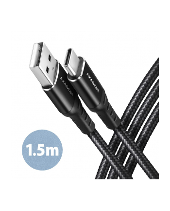 axagon BUCM-AM15AB Kabel USB-C   USB-A, 1.5m, USB 2.0, 3A, ALU, oplot, Czarny