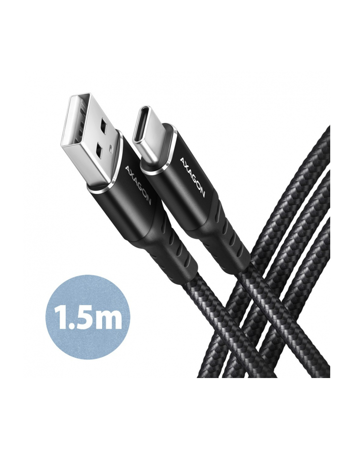 axagon BUCM-AM15AB Kabel USB-C   USB-A, 1.5m, USB 2.0, 3A, ALU, oplot, Czarny główny