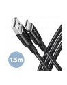 axagon BUCM-AM15AB Kabel USB-C   USB-A, 1.5m, USB 2.0, 3A, ALU, oplot, Czarny - nr 20