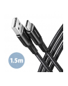 axagon BUCM-AM15AB Kabel USB-C   USB-A, 1.5m, USB 2.0, 3A, ALU, oplot, Czarny - nr 9