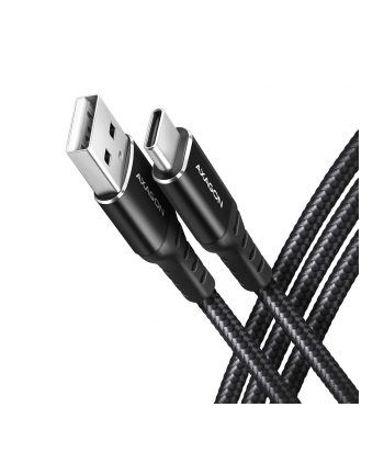 axagon BUCM-AM20AB Kabel USB-C - USB-A, 2m, USB 2.0, 3A, ALU, oplot, Czarny