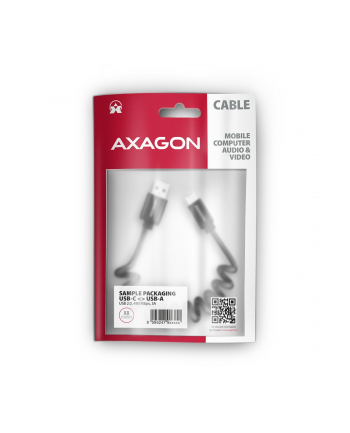 axagon BUCM-AM10TB Kabel Twister USB-C   USB-A, 0,6m, USB 2.0, 2.4A, ALU, PVC Czarny