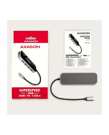 axagon HMC-6H4A Wieloportowy hub 4x USB-A + HDMI, USB-C 3.2 Gen 1, PD 100W, 20cm USB-C kabel