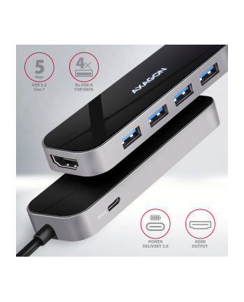 axagon HMC-6H4A Wieloportowy hub 4x USB-A + HDMI, USB-C 3.2 Gen 1, PD 100W, 20cm USB-C kabel