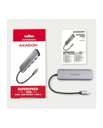 axagon HMC-HCR3A Wieloportowy hub 3x USB-A + HDMI + SD/microSD, USB-C 3.2 Gen1, 20cm USB-C kabel