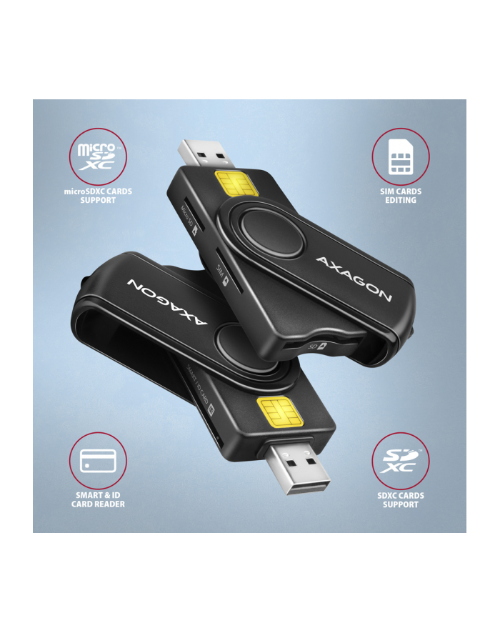 axagon CRE-SMP2A Czytnik kart identyfikacyjnych ' SD/microSD/SIM card PocketReader USB główny