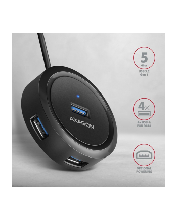 axagon HUE-P1AL Hub 4-portowy USB 3.2 Gen 1 ROUND, micro USB, 1.2m USB-A kabel