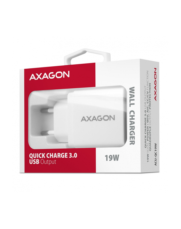 axagon ACU-QC19W Ładowarka sieciowa QC 19W, 1x port USB-A, QC3.AFC/FCP/SMART, Biała główny
