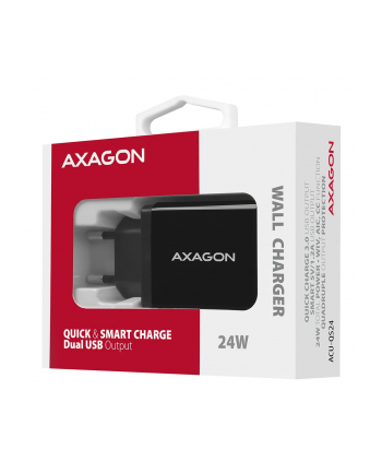 axagon ACU-QS24 Ładowarka sieciowa QC 24W, 2x port USB--A, QC3.0/AFC/FCP + 5V/1.2A