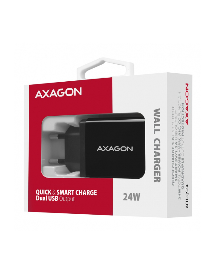 axagon ACU-QS24 Ładowarka sieciowa QC 24W, 2x port USB--A, QC3.0/AFC/FCP + 5V/1.2A główny
