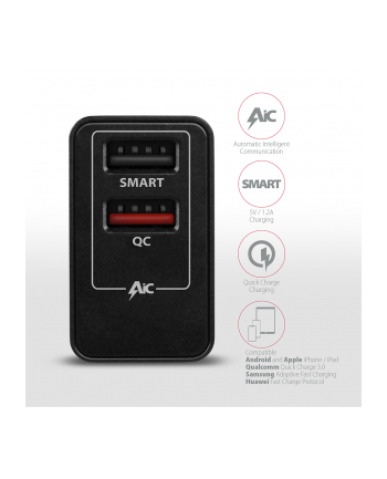 axagon ACU-QS24 Ładowarka sieciowa QC 24W, 2x port USB--A, QC3.0/AFC/FCP + 5V/1.2A