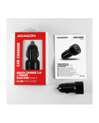 axagon PWC-QC5 Ładowarka samochodowa QUICK SMART 31.5W, 2x port QC3.0/AFC/FCP + 5V-2.6A