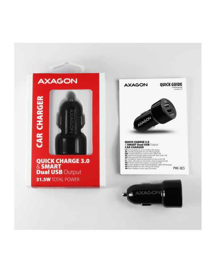 axagon PWC-QC5 Ładowarka samochodowa QUICK SMART 31.5W, 2x port QC3.0/AFC/FCP + 5V-2.6A główny