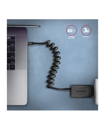 axagon Kabel BUCM-CM10TB Twister USB-C   USB-C, 0,6m, USB 2.0, 2.4A, ALU, PVC Czarny