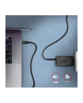 axagon Kabel BUCM-CM30AB USB-C USB-C 2.0, 3m, PD 60W, 3A, ALU, oplot, Czarny