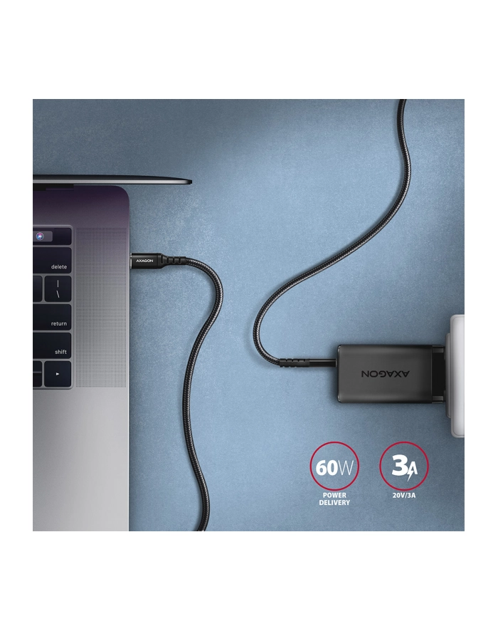 axagon Kabel BUCM-CM30AB USB-C USB-C 2.0, 3m, PD 60W, 3A, ALU, oplot, Czarny główny