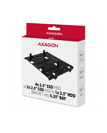axagon RHD-435 Ramka metalowa do montażu 4x 2.5' HDD (2x 2.5' HDD/SSD ' 1x 3.5' HDD) w pozycji 5.25' Czarna
