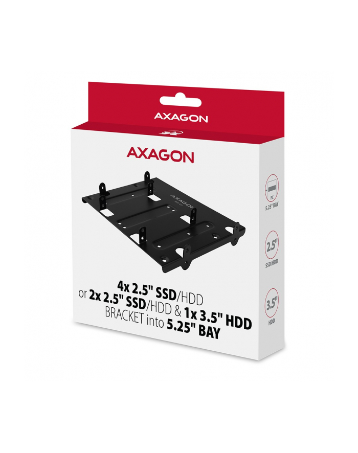 axagon RHD-435 Ramka metalowa do montażu 4x 2.5' HDD (2x 2.5' HDD/SSD ' 1x 3.5' HDD) w pozycji 5.25' Czarna główny