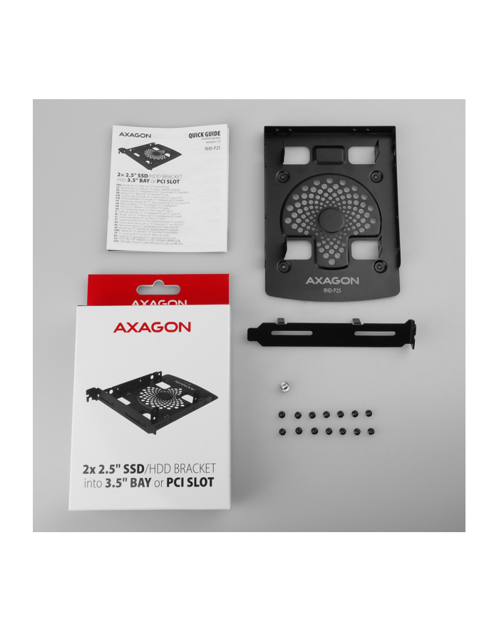 axagon Ramka metalowa RHD-P25 do montażu 2x 2.5' HDD w pozycji 3.5' lub pozycji PCI Czarna główny