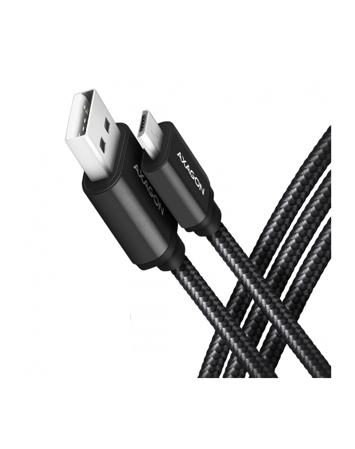 axagon Kabel BUMM-AM15AB Micro USB  USB-A, 1.5m, USB 2.0, 2.4A, ALU, oplot, Czarny główny