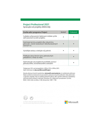 microsoft MS Project Professional 2021 Win Czech P8 1 License Medialess (CZ)