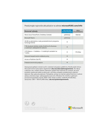 microsoft MS M365 Bus Standard Retail Slovak Subscription P8 EuroZone 1 License Medialess 1 Year (SK)