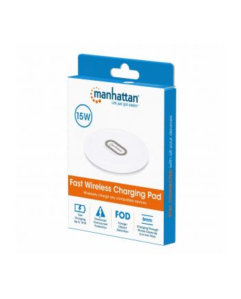 MANHATTAN Fast Wireless Charging Pad - 15 W Wireless Charger 15 W / 10 W / 7.5 W / 5 W Output White