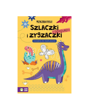 zielona sowa Książeczka Przedszkolak rysuje. Szlaczki i zygzaczki z dinozaurem