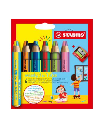 Kredki STABILO WOODY 3w1 6 kolorów + temperówka 8826-2