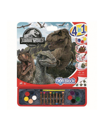 pulio Giga Blok 4w1 Zestaw artystyczny Kolorowanka Jurassic World kredki farby