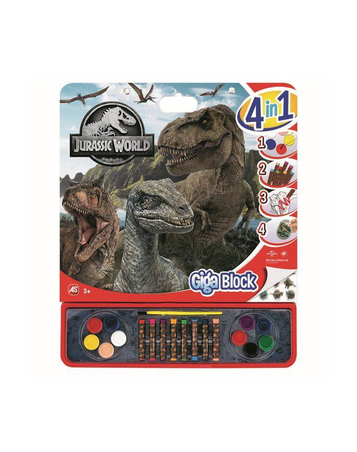 pulio Giga Blok 4w1 Zestaw artystyczny Kolorowanka Jurassic World kredki farby główny