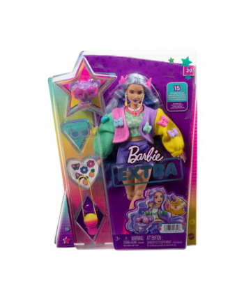 Barbie Lalka EXTRA MODA + akcesoria Motylkowe dekoracje / Lawendowe włosy HKP95 GRN27 MATTEL