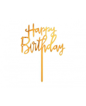 godan Dekoracja akrylowa B'amp;C na tort Happy Birthday złota 14x10 cm PF-DAKH