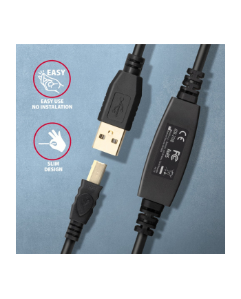 axagon Kabel ADR-210B USB 2.0 A-M -> B-M Aktywny kabel połączeniowy/wzmacniacz 10m