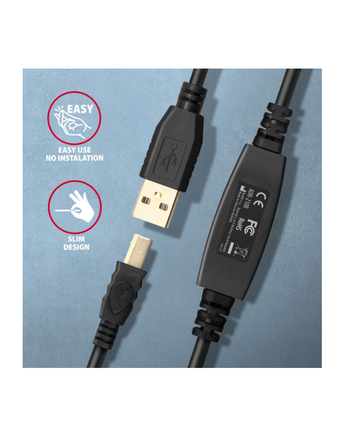 axagon Kabel ADR-210B USB 2.0 A-M -> B-M Aktywny kabel połączeniowy/wzmacniacz 10m główny