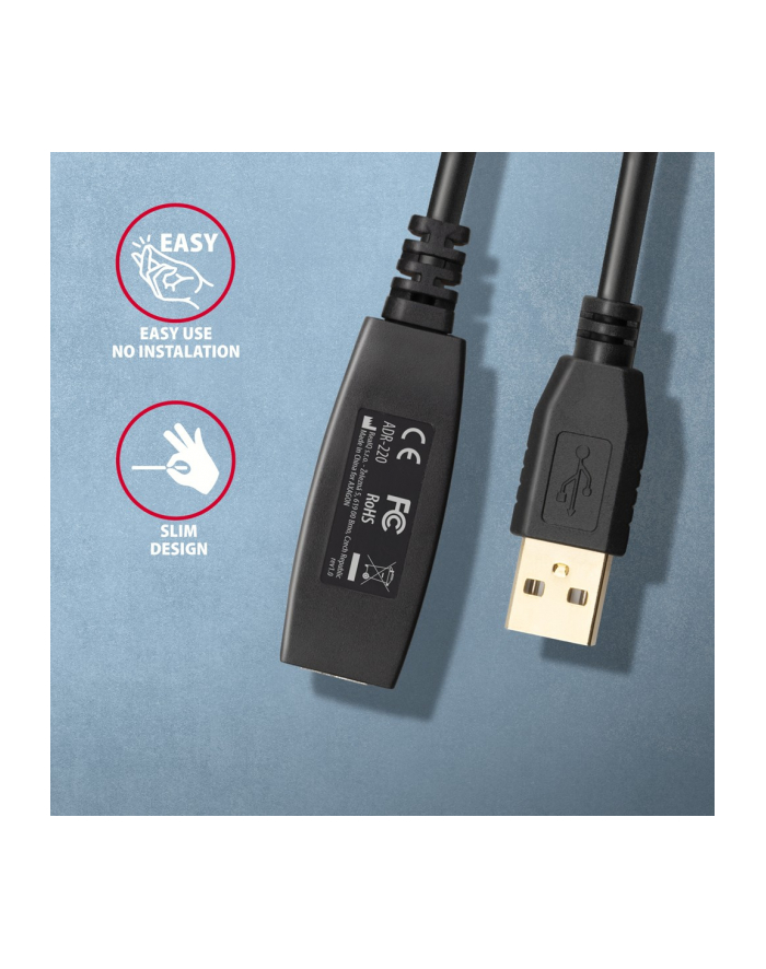 axagon Kabel ADR-220 USB 2.0 A-M -> A-F aktywny kabel przedłużacz/wzmacniacz 20m główny