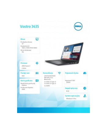 dell Notebook Vostro 3435 Win11Pro Ryzen 3 7330U/8GB/256GB SSD/14.0 FHD/AMD Radeon/FgrPr/Cam ' Mic/WLAN + BT/Backlit Kb/3 Cell/3Y ProSupport